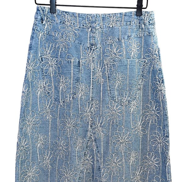 NWT House of Harlow 1960 | Floral Embroidered Denim Maxi Skirt Blue | Size 6 - Picture 8 of 13